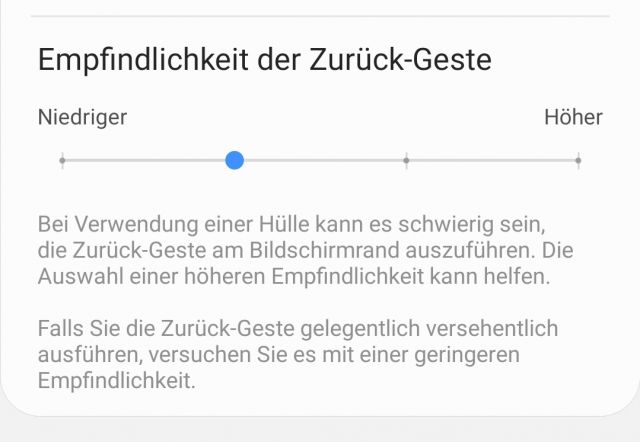 Empfindlichkeit einstellen Vollbild Gesten - Zurück