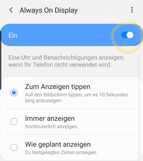 Samsung Galaxy S10 Always On Display aktivieren