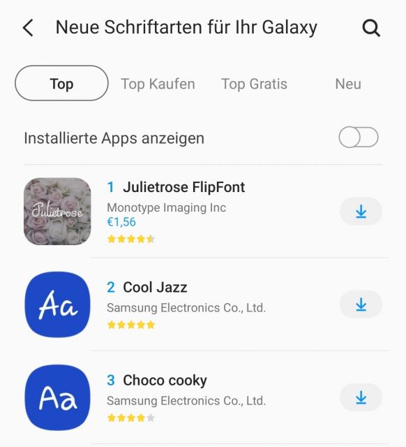 Schriftarten downloaden - Samsung