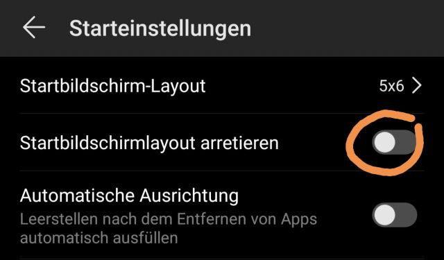 Startbildschirmlayout arretieren