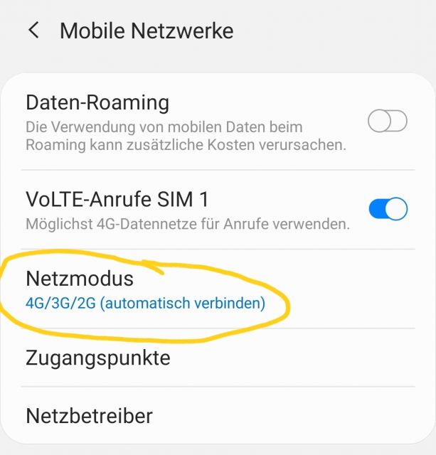 5G Netzmodus deaktivieren Samsung Galaxy Einstellungen