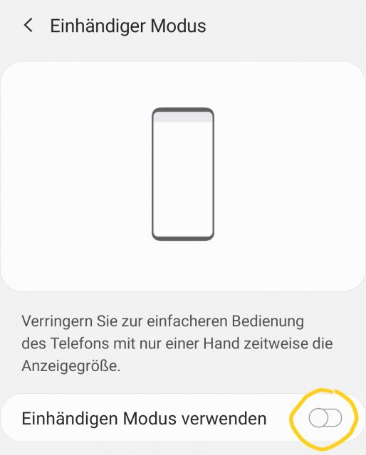 Einhändiger Modus aktiv schalten