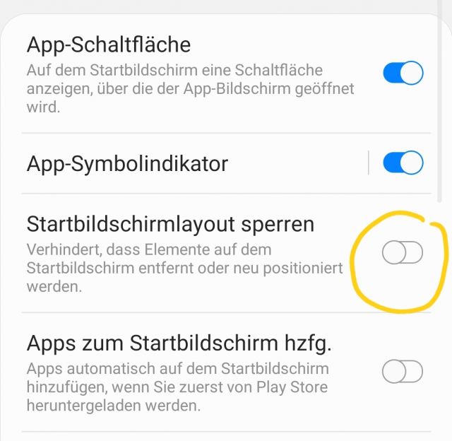 Startbildschirm Layout Homescreen sperren