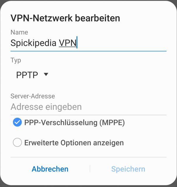 Neues VPN Profil hinzufügen