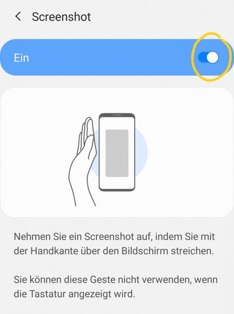 Screenshot - Wischen mit Handfläche