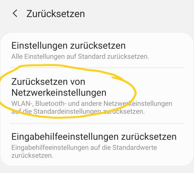 Zurücksetzen der Netzwerkeinstellungen