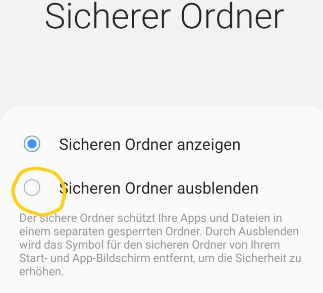 Sicheren Ordner ausblenden