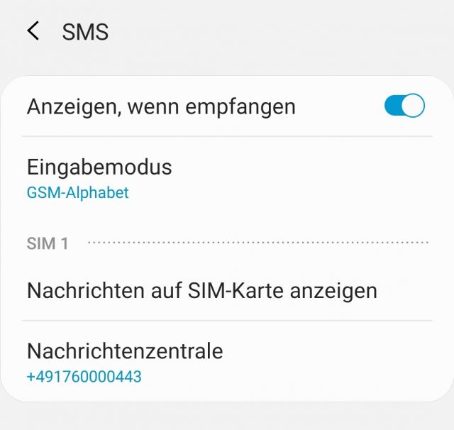 SMS Nachrichtenzentrale prüfen