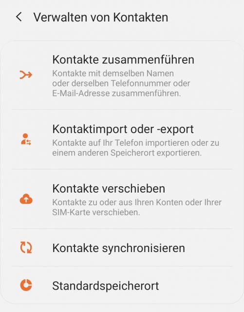 Kontakte importieren/ exportieren Samsung Galaxy