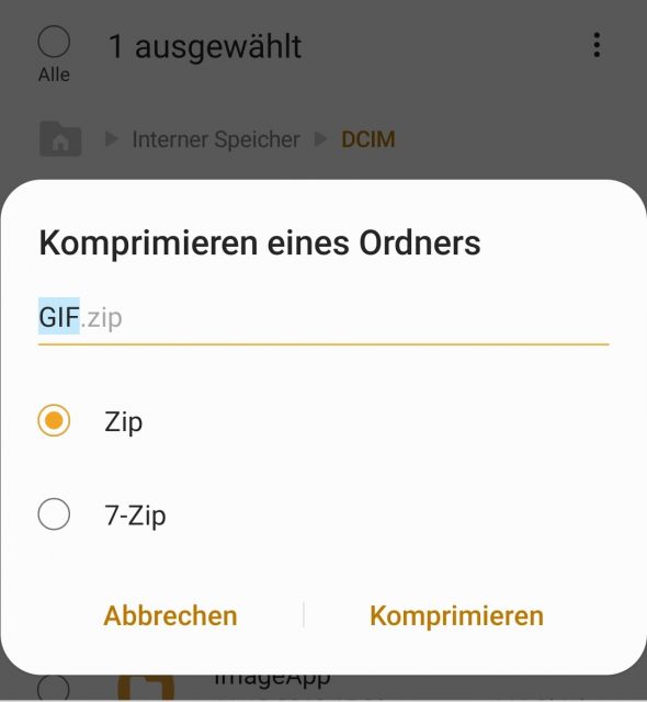ZIP oder 7-ZIP Komprimierung wählen