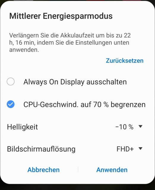 Energiesparmodus Einstellungen