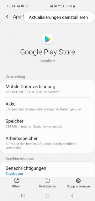 Google Play Store Cache löeeren