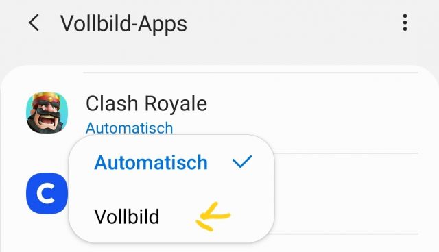 Vollbild-Apps aktivieren