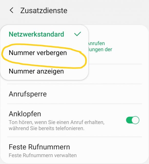 Samsung Galaxy A51 Rufnummer verbergen