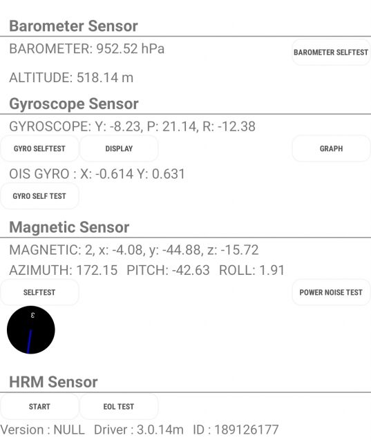 Sensor Test Service Menü Samsung Galaxy Note 20