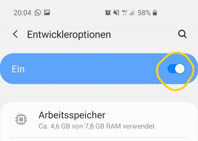 Entwickleroptionen freischalten