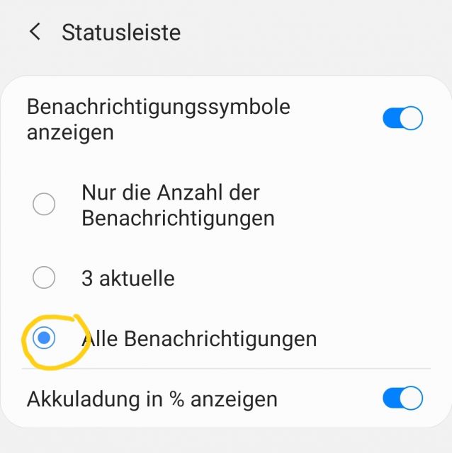 Alle Benachrichtigungen anzeigen - Statusleiste