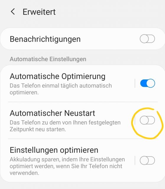 Automatischen Neustart deaktivieren