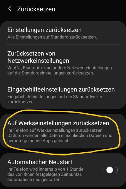 Auf Werkeinstellungen zurücksetzen