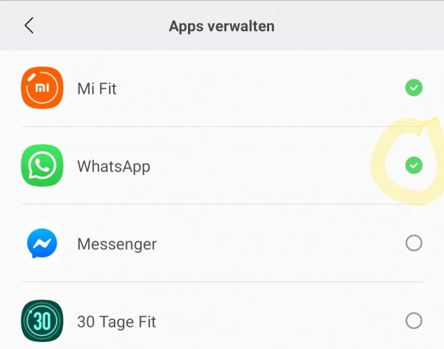 App Benachrichtigungen von WhatsApp zulassen in MiFit App