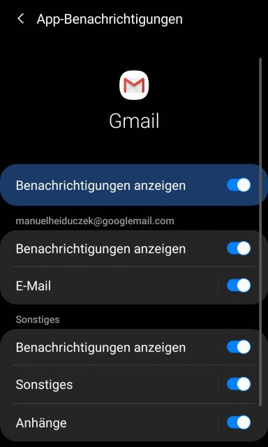 GMail Benachrichtigungen aktivieren