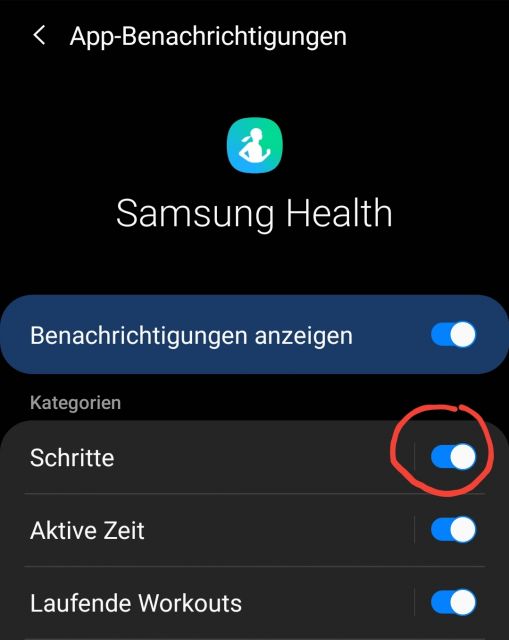 S Health Schrittzähler aktivieren Benachrichtigungen