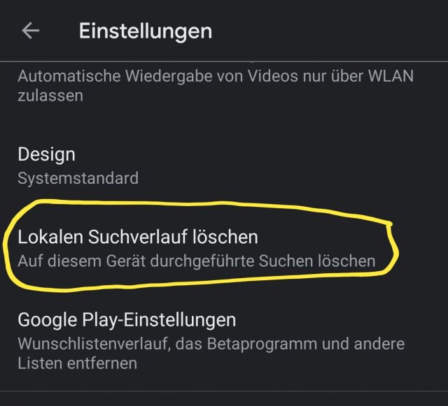 Lokalen Suchverlauf löschen