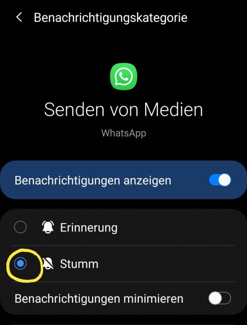 Senden von Medien stumm schalten WhatsApp