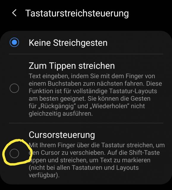 Cursorsteuerung aktivieren