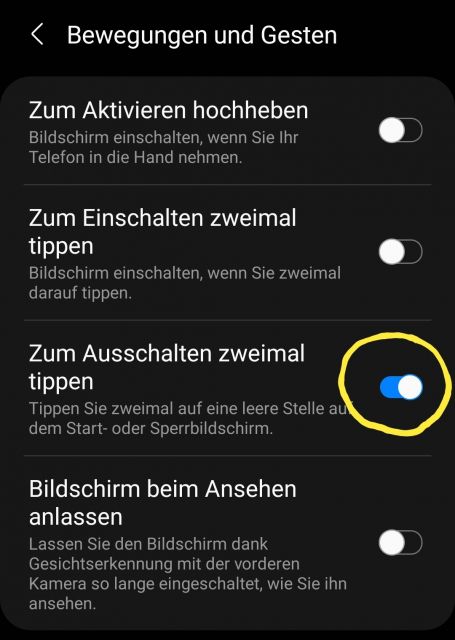 Samsung Galaxy Ausschalten durch Zweimal Tippen aktivieren