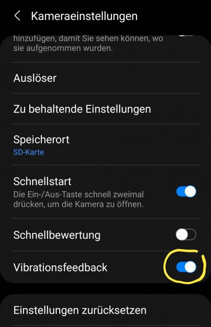 Vibrationseffekt Kamera deaktivieren