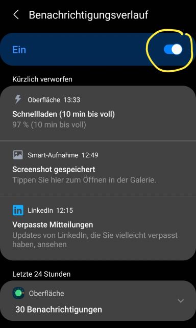 Benachrichtigungsverlauf Android aktivieren