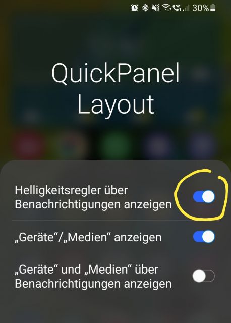 Samsung Galaxy Quick Panel Einstellungen