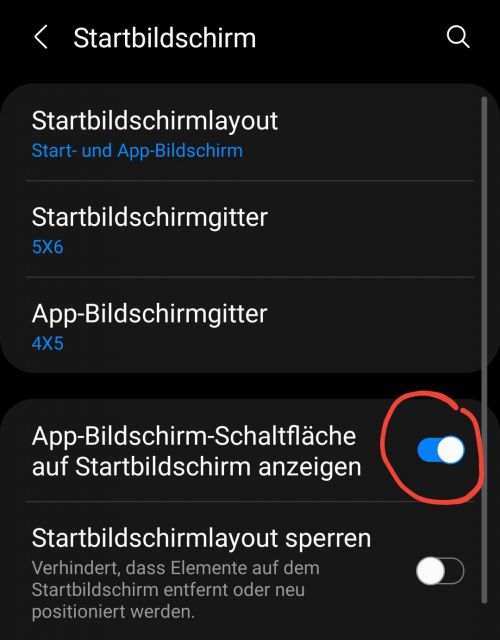 App Menü Schaltfläche aktivieren