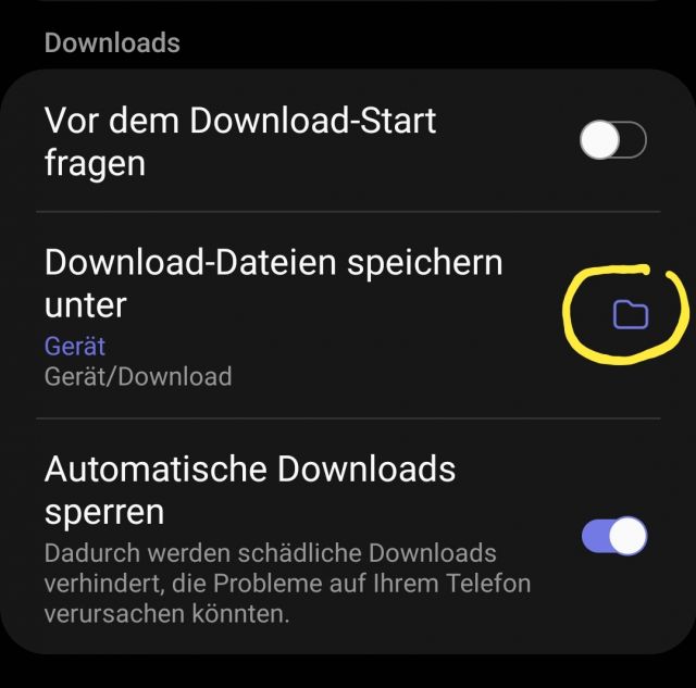 Download Ordner festlegen Samsung Browser