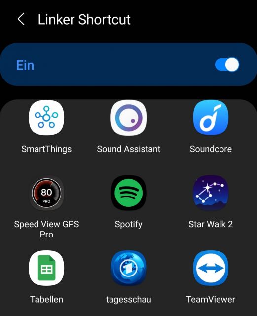 Sperrbildschirm Shortcuts festlegen - Auswahlliste