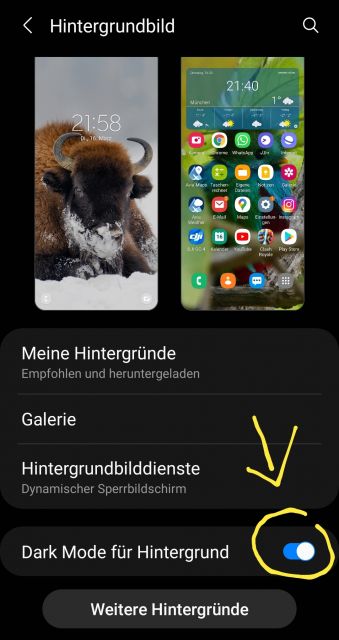 Dark Mode für Hintergrundbild aktivieren