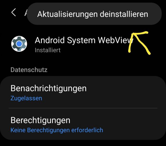 Android WebView Update deinstallieren