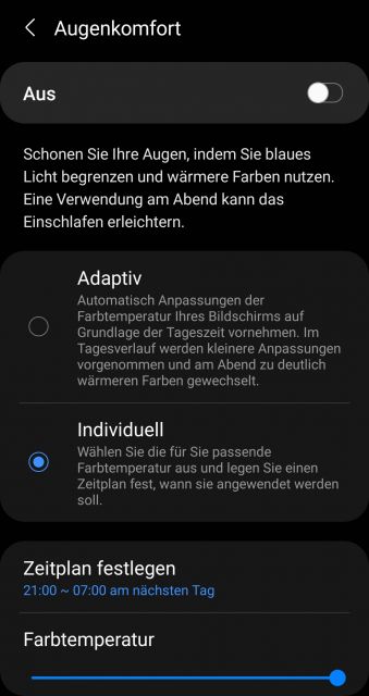 Augenkomfort Modus deaktiviert