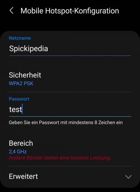 Mobile Hotspot SSID anpassen