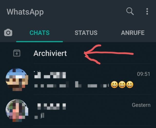 WhatsApp Archivierte Chats zu Beginn