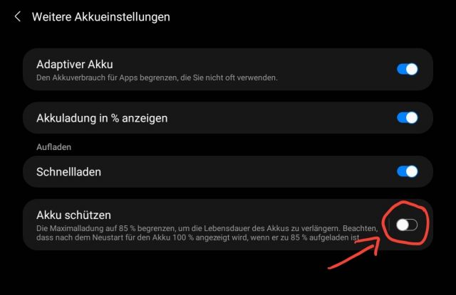 Akku schützen - Option aktivieren