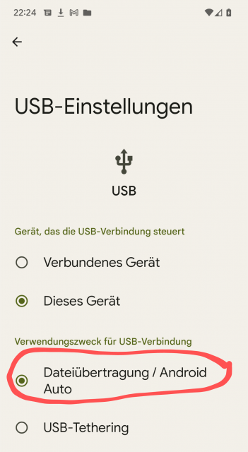 Google Pixel 6 USB Verbindung Datenübertragung