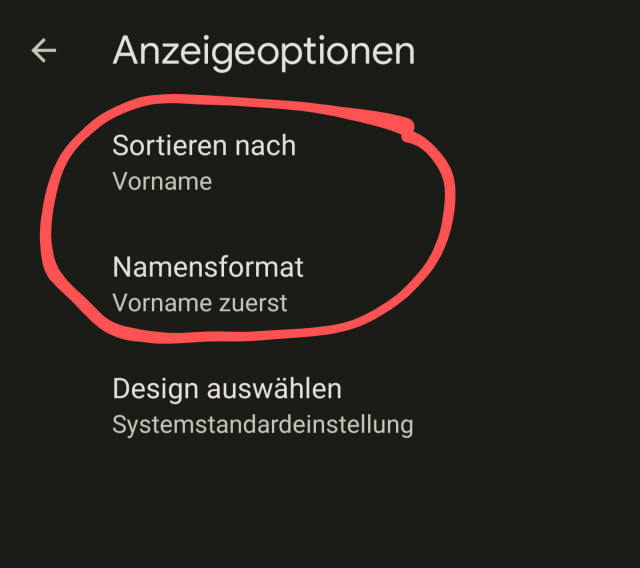 Sortieren nach Nachname, Vorname - Google Pixel