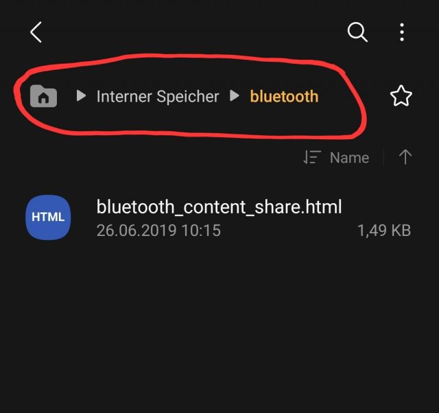 Bluetooth Ordner - Speicherort