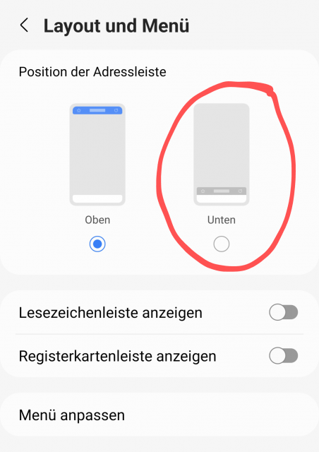 Browser - Adressleiste nach unten verschieben