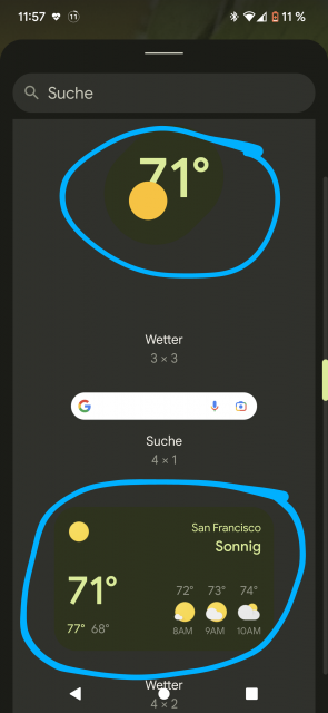 Google Wetter Widgets Auswahl