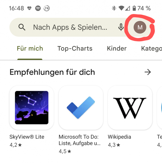 Schritt 1: Profil-Menü öffnen