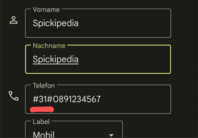 Anonym anrufen - Einzelner Kontakt