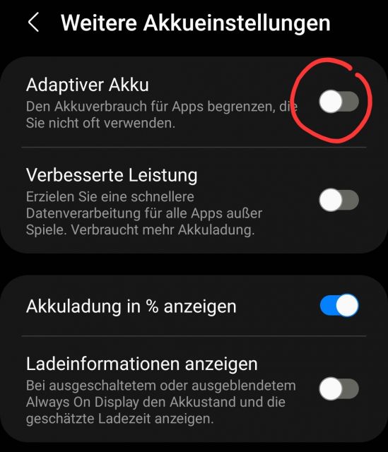 Adaptiven Akku deaktivieren - Samsung Galaxy